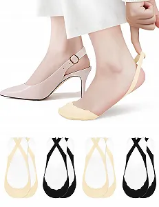 Шкарпетки Becellen, наднизькі, непомітні, балетки, дихаючі, для туфель-слінгбеків, 4 пари - Фото 1