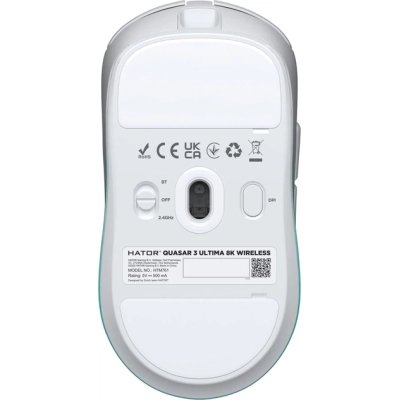 Мышка Hator Quasar 3 Ultima 8K Wireless/Bluetooth/USB White/Mint (HTM761), фото №6 Мышка Hator Quasar 3 Ultima 8K Wireless/Bluetooth/USB White/Mint (HTM761), фото №6