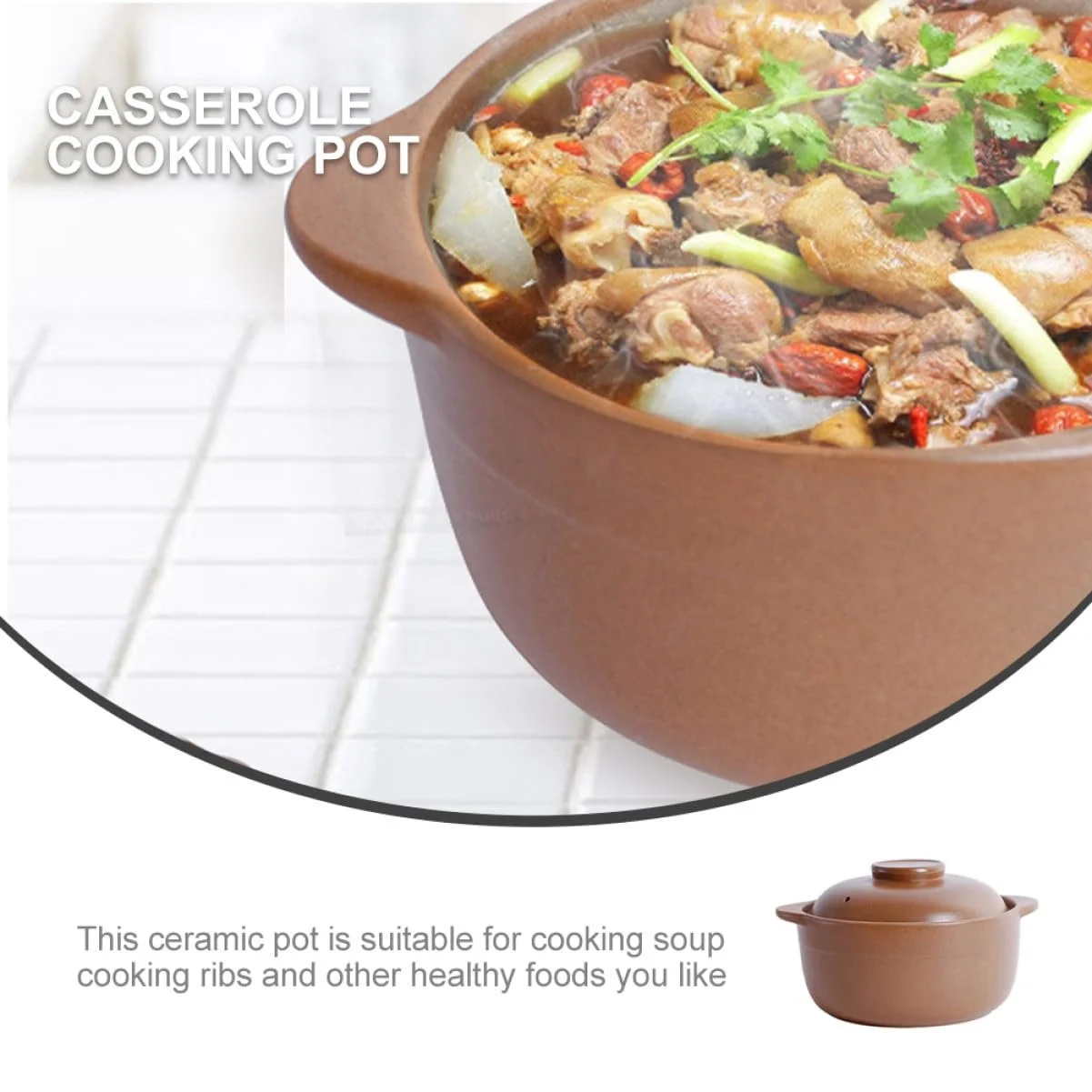 Керамічна каструля термостійка для газової плити без покриття для супів та тушкування рівномірне нагрівання, фото №6