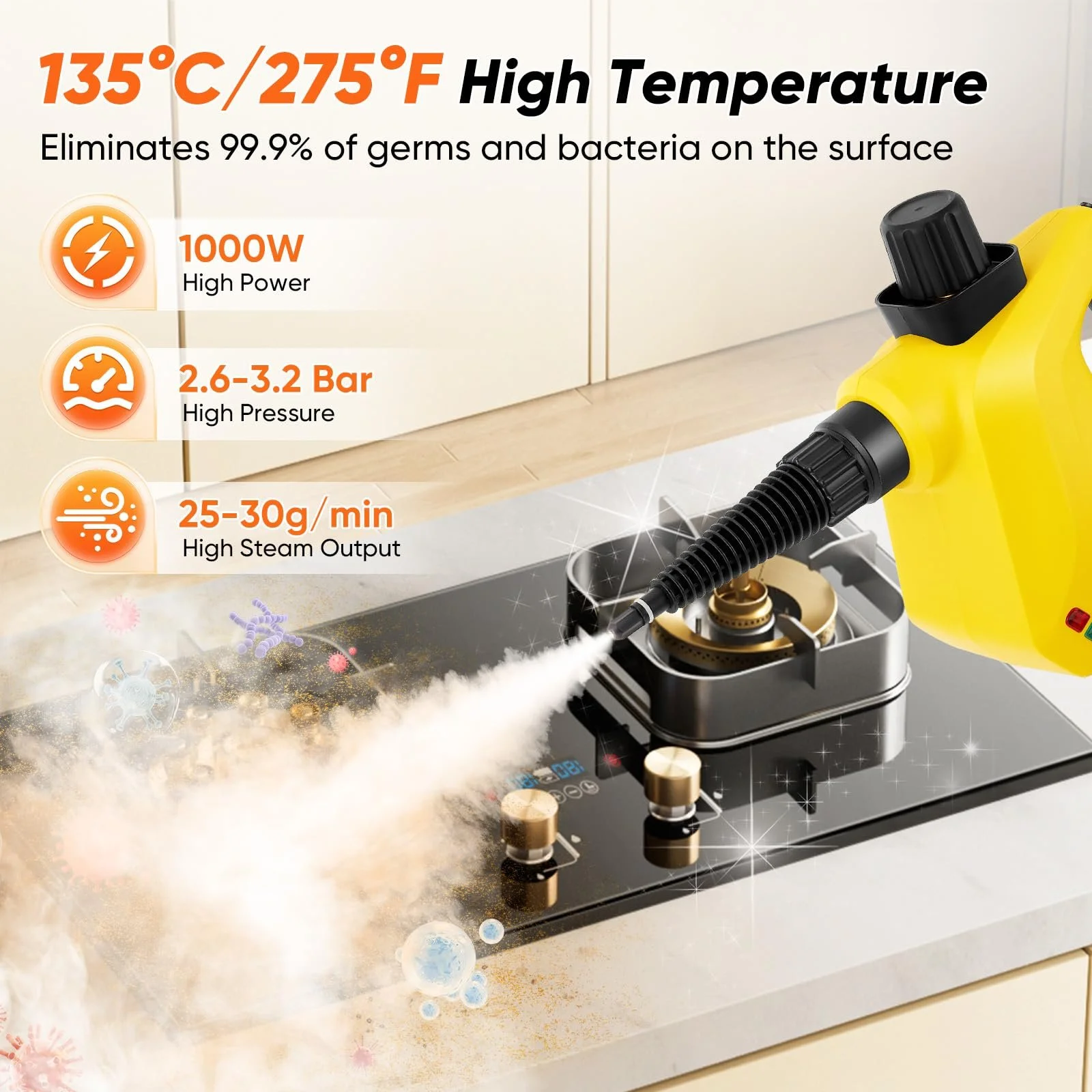 Пароочисник ручний портативний 10 аксесуарів 1000 W, фото №3