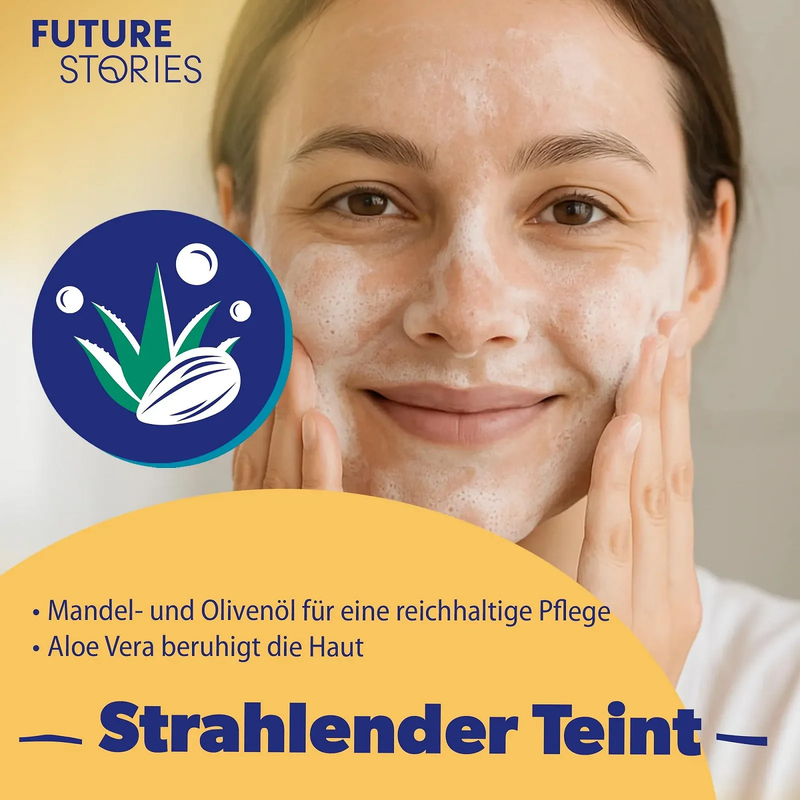 Очищувальний засіб для обличчя Future Stories Firm 50 г, Алое Вера, Мигдаль, Без мила, pH оптимізований, Веганський, Без мікропластику, фото №7