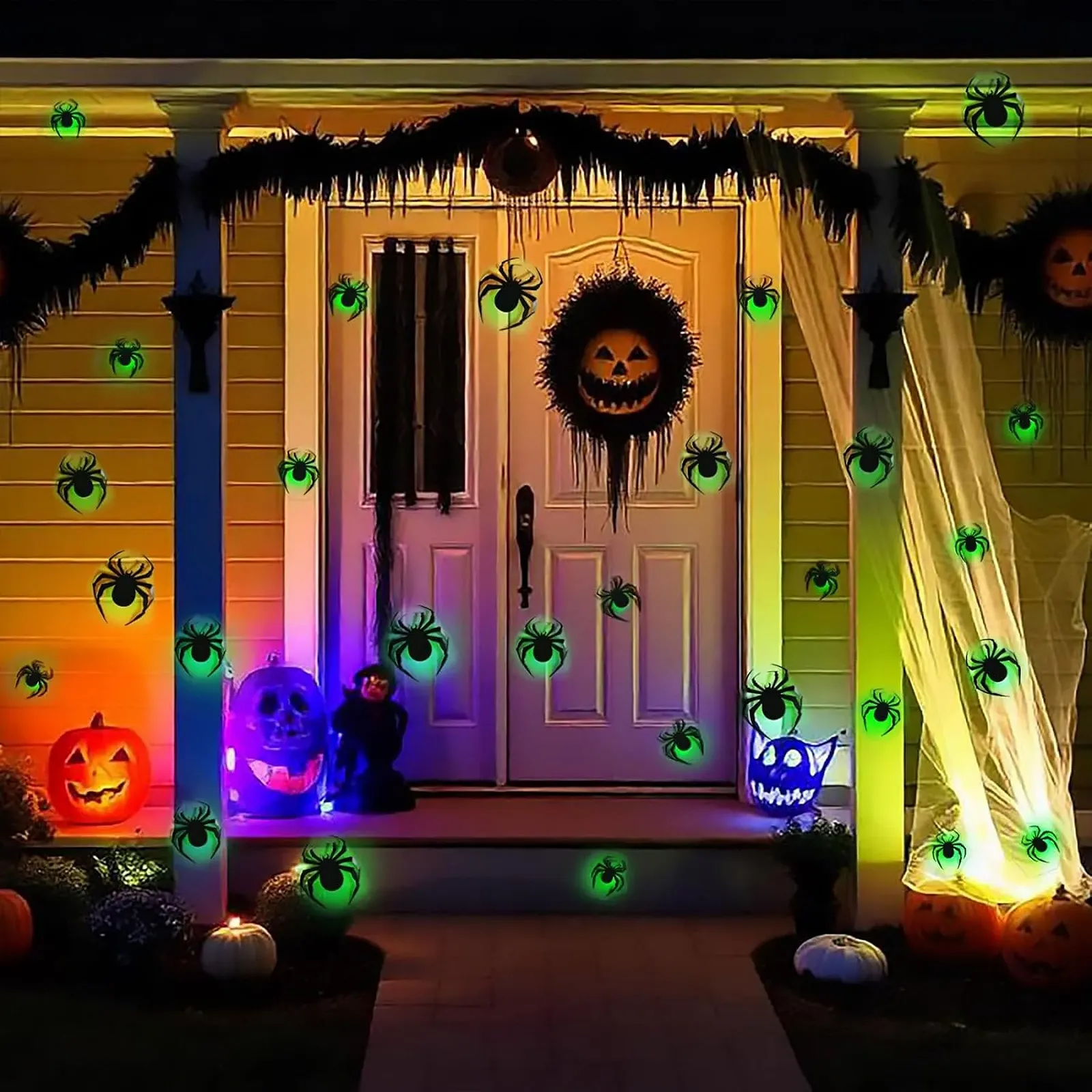 Наклейки на стіну Декоративні 3D-павуки з LED-підсвічуванням на Хелловін 24 шт. Чорні, фото №1 Наклейки на стіну Декоративні 3D-павуки з LED-підсвічуванням на Хелловін 24 шт. Чорні, фото №1