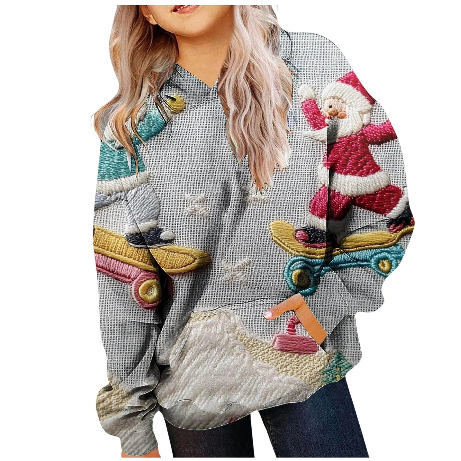 Худі Різдвяне для дівчаток, з довгими рукавами, м'яке, з різдвяним принтом, фото №1