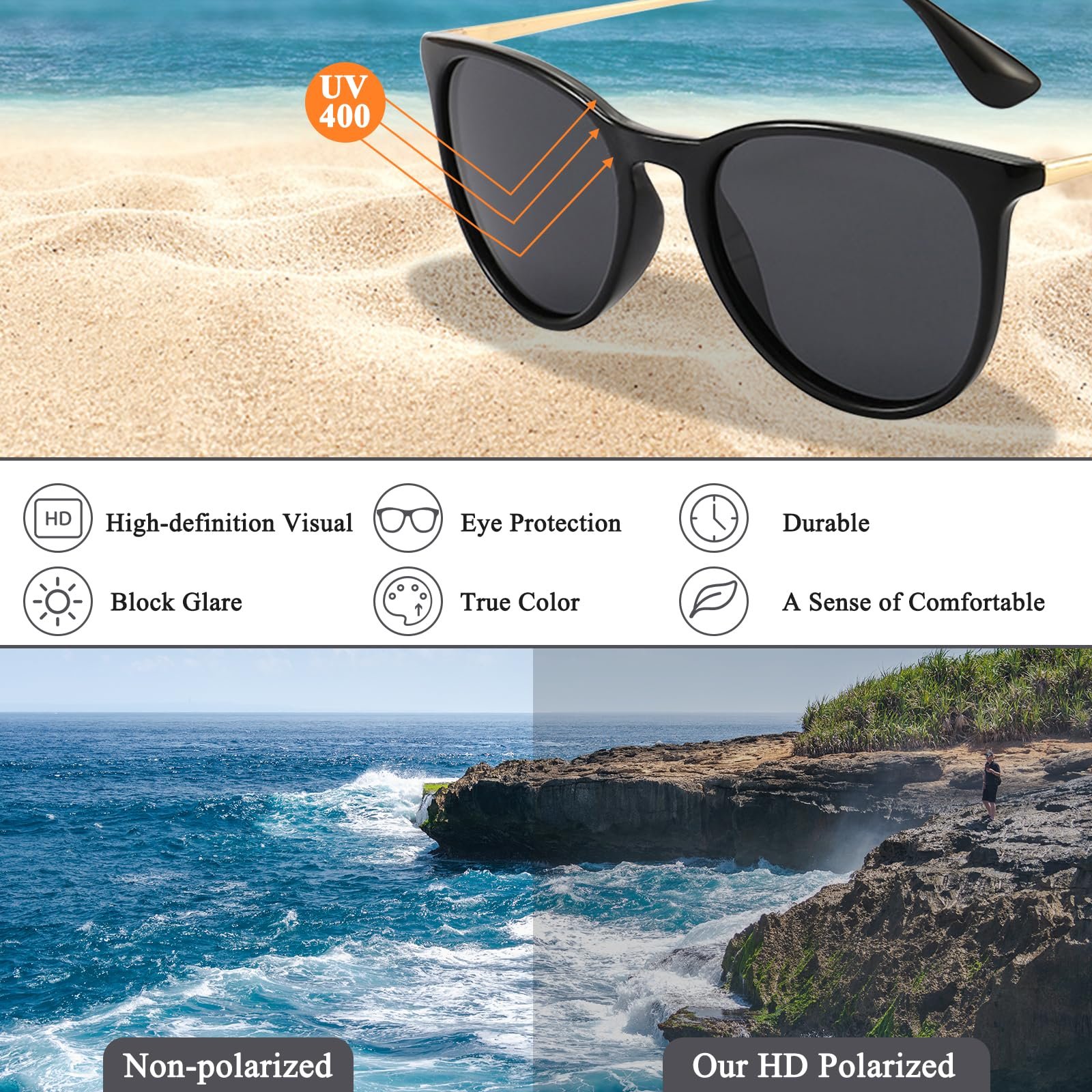 Жіночі сонцезахисні окуляри (2 шт.) Поляризовані Жіночі Ретро Дизайн UV400, фото №4