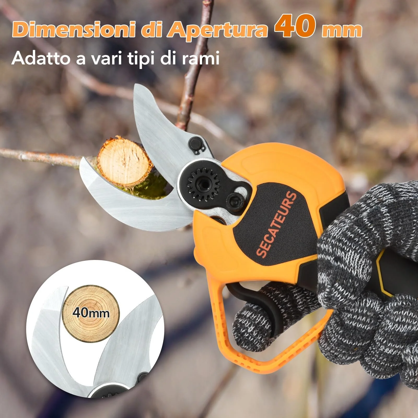 Секатор Vothen електричний 40 мм з двома батареями 21V/2000mAh жовтий, фото №3