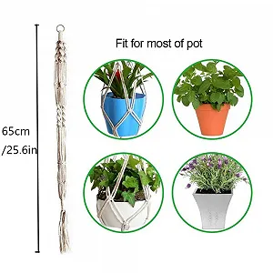 Подвесное кашпо макраме Boho из хлопковой веревки 65 см Бежевый synthetic.ua - Фото 1