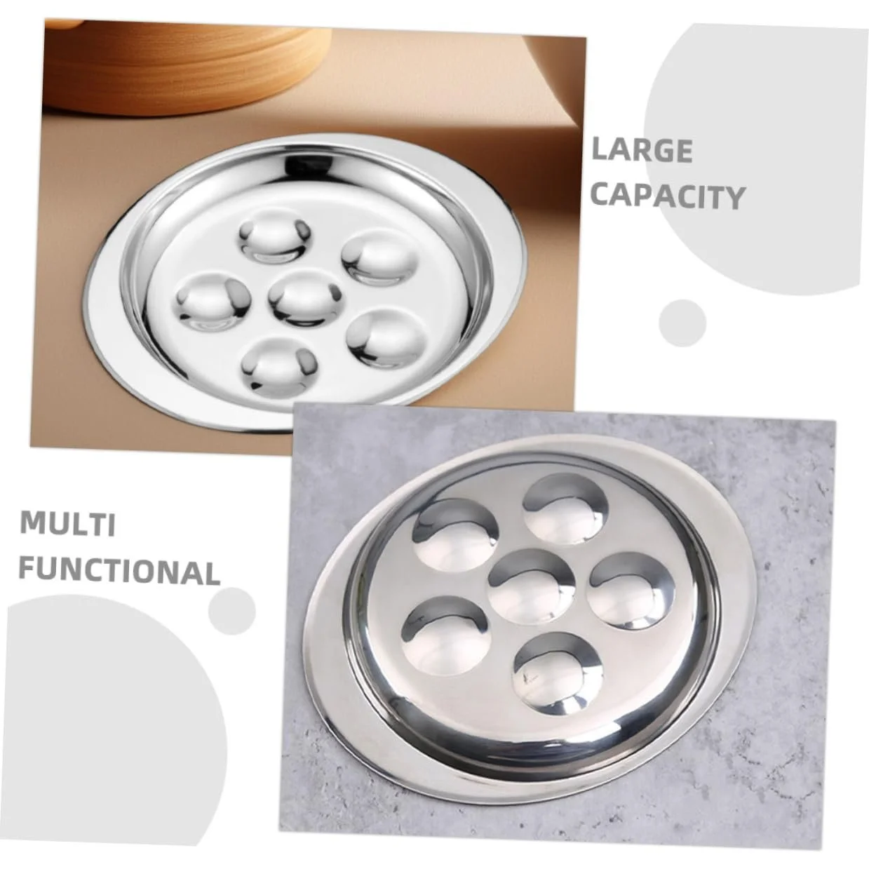 Набор тарелок для улиток Veemoon 2 шт. нержавеющая сталь для запекания яиц термостойкие Сребристый, фото №7