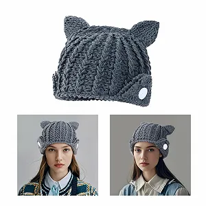 Вязаная шапка-шлем Limtula для Хэллоуина, вязаная крючком с ушками, косплей котенка, шапка-череп, стиль 2000-х synthetic.ua - Фото 1
