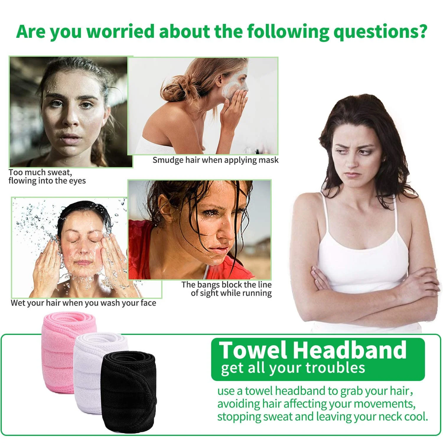 Пов'язка косметична XCOZU Тканинна для волосся для макіяжу, спорту, йоги, фото №2