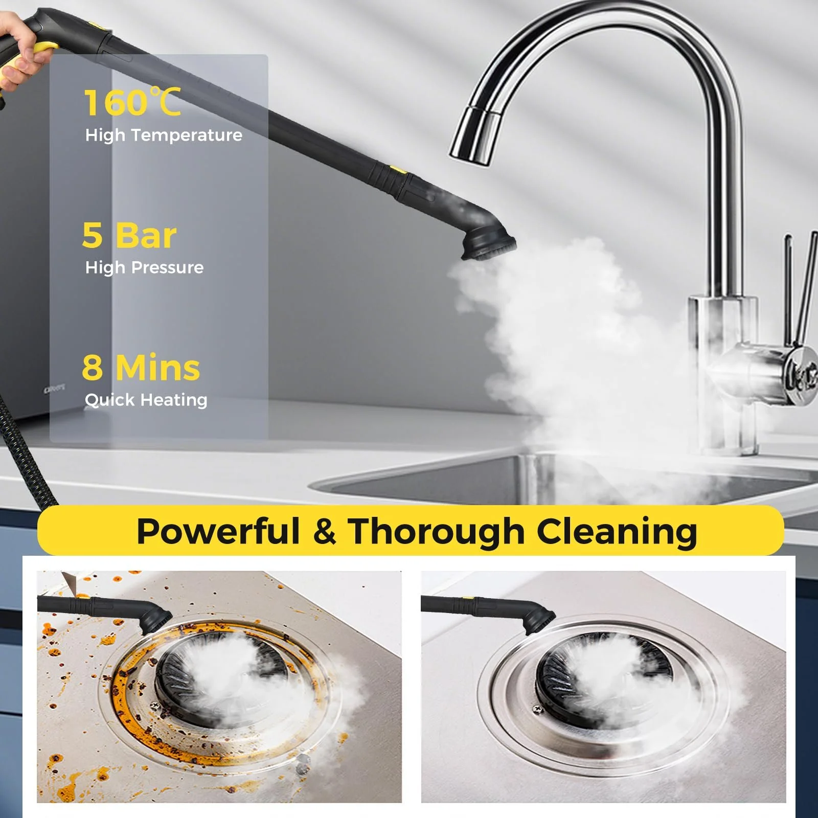 Пароочисник SOARS 13 аксесуарів 5 bar 160 °C 2000 W 1.8 L кабель 5 m, фото №6