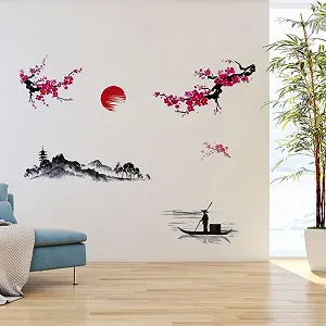 Наклейки на стіну milaosk Chinese Style Sakura 25 x 70 см 2 шт. Рожеві synthetic.ua - Фото 1
