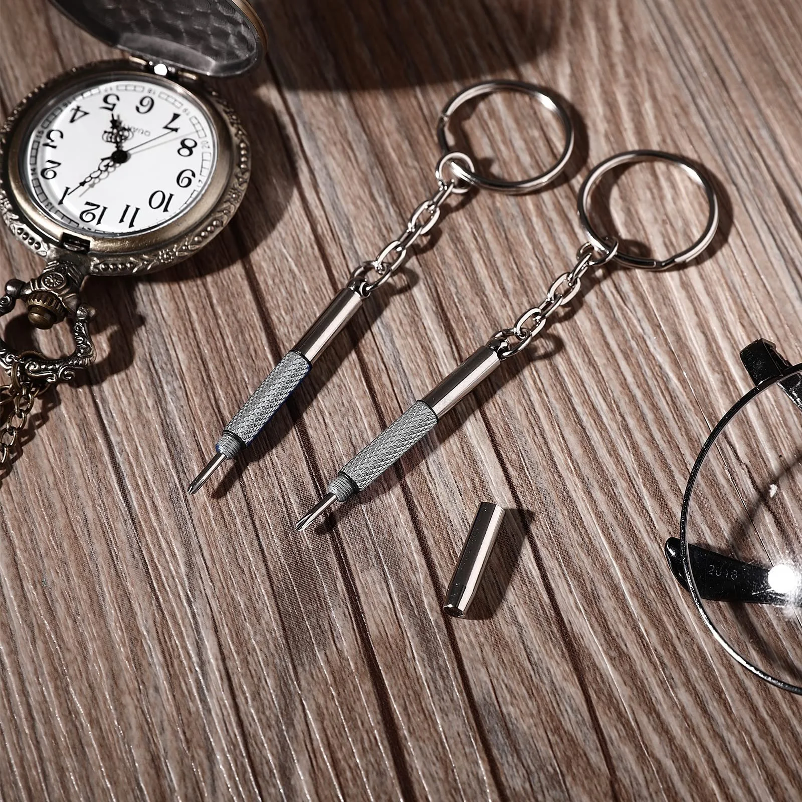 Набір 2 міні викруток для окулярів 3 в 1 набір для ремонту окулярів Нержавіюча сталь Кільце для ключів Прецизійна мала викрутка, фото №6