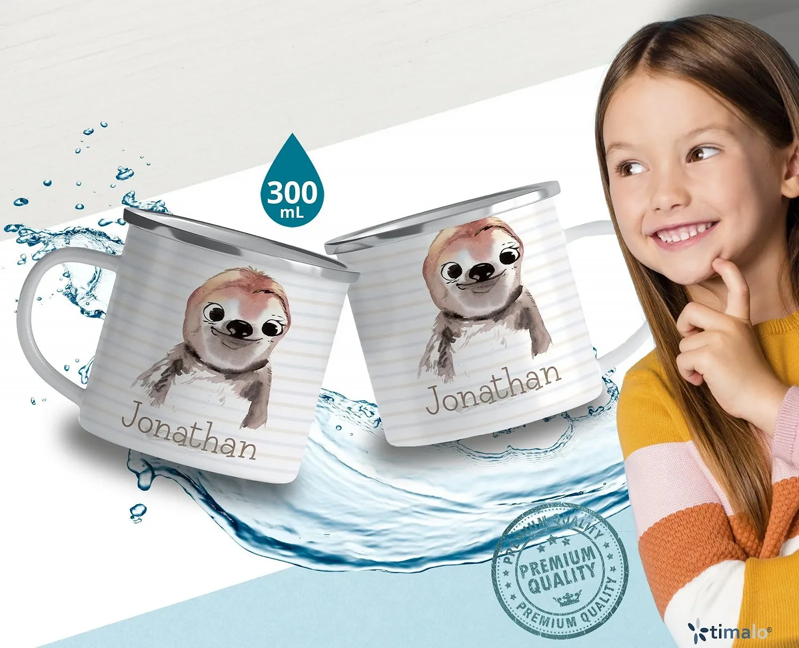 Емальована кружка timalo З ім'ям, дитяча жерстяна кружка, фото №1