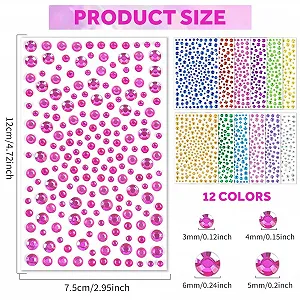 Самоклеящиеся блестящие камни Vicloon, 3720 шт, 12 листов, 3-4-5-6 мм, для макияжа лица, праздничных аксессуаров, украшений для ногтей synthetic.ua - Фото 1