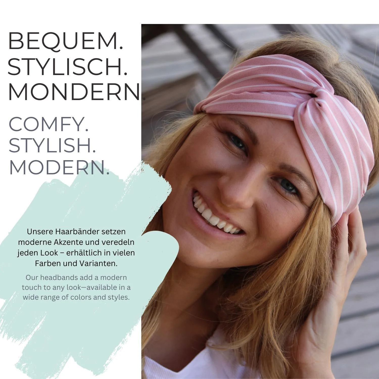 Пов'язка на голову Жіноча styleBREAKER 04026038 Смугастий візерунок Брудно-рожевий, фото №5