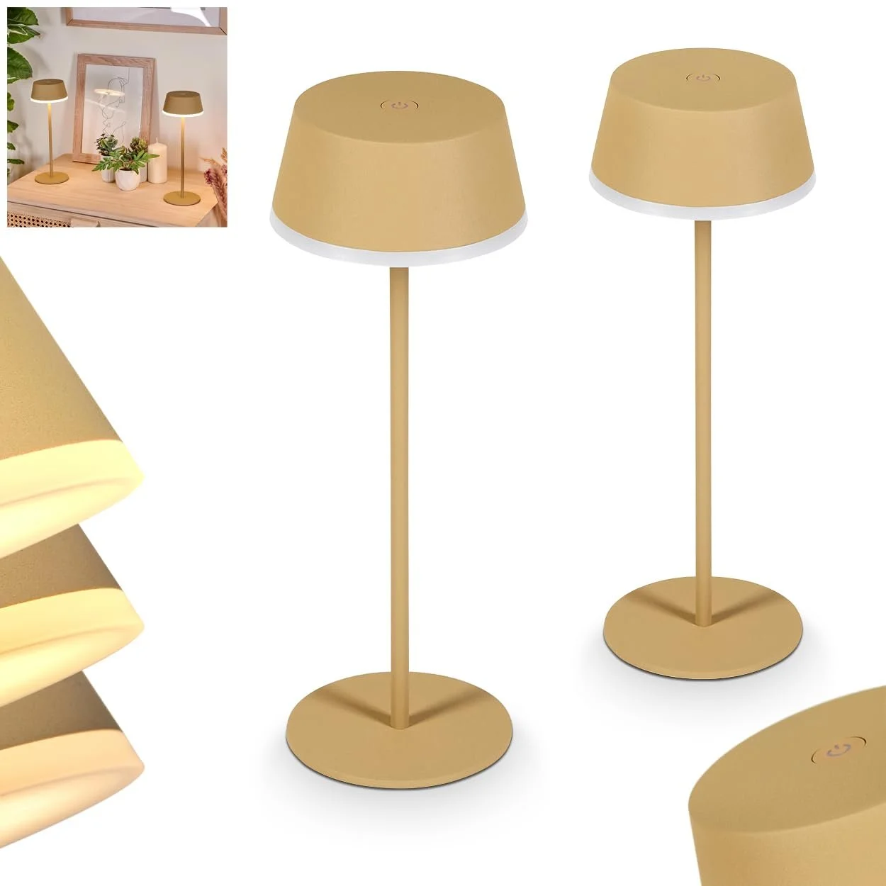 Настільна лампа LED HOFSTEIN Romdrup Набір з 2 шт. Метал/Пластик USB-C Акумулятор IP44 Пісочний/Білий, фото №1