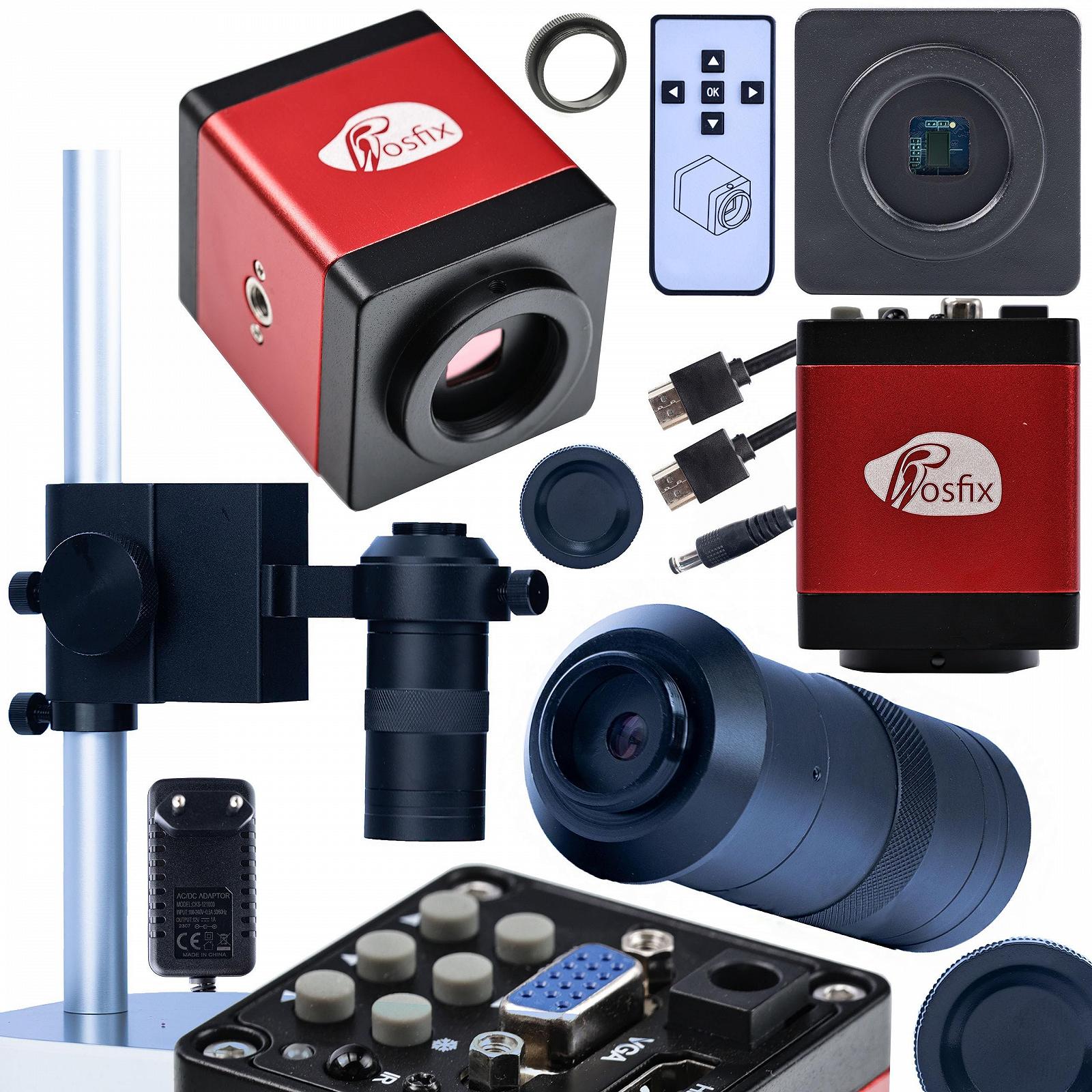 Камера для микроскопа Rosfix Draco RED PRO 3in1 HDMI/VGA 2MP + Объектив 100x C-Mount + Алюминиевый Штатив | FullHD, 60 fps, 40–400 мм, красный, фото №1