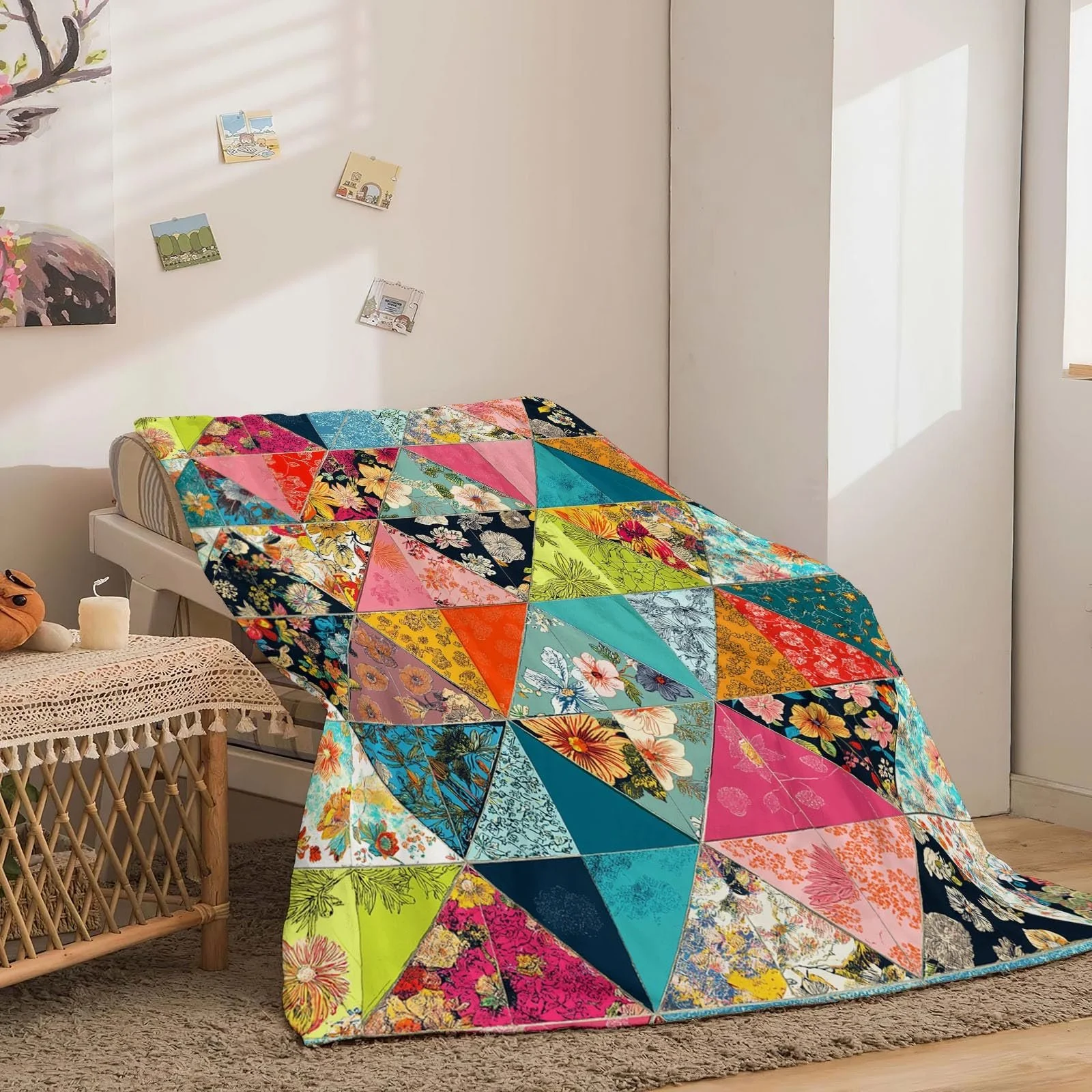 Фланелевое одеяло Геометрия Градиент Цвета Цветочный узор Плюшевое Легкое Флисовое Покрывало Одеяла, 150 x 200 см Мягкое одеяло для дивана и кушетки на все сезоны Красный Зеленый, фото №4