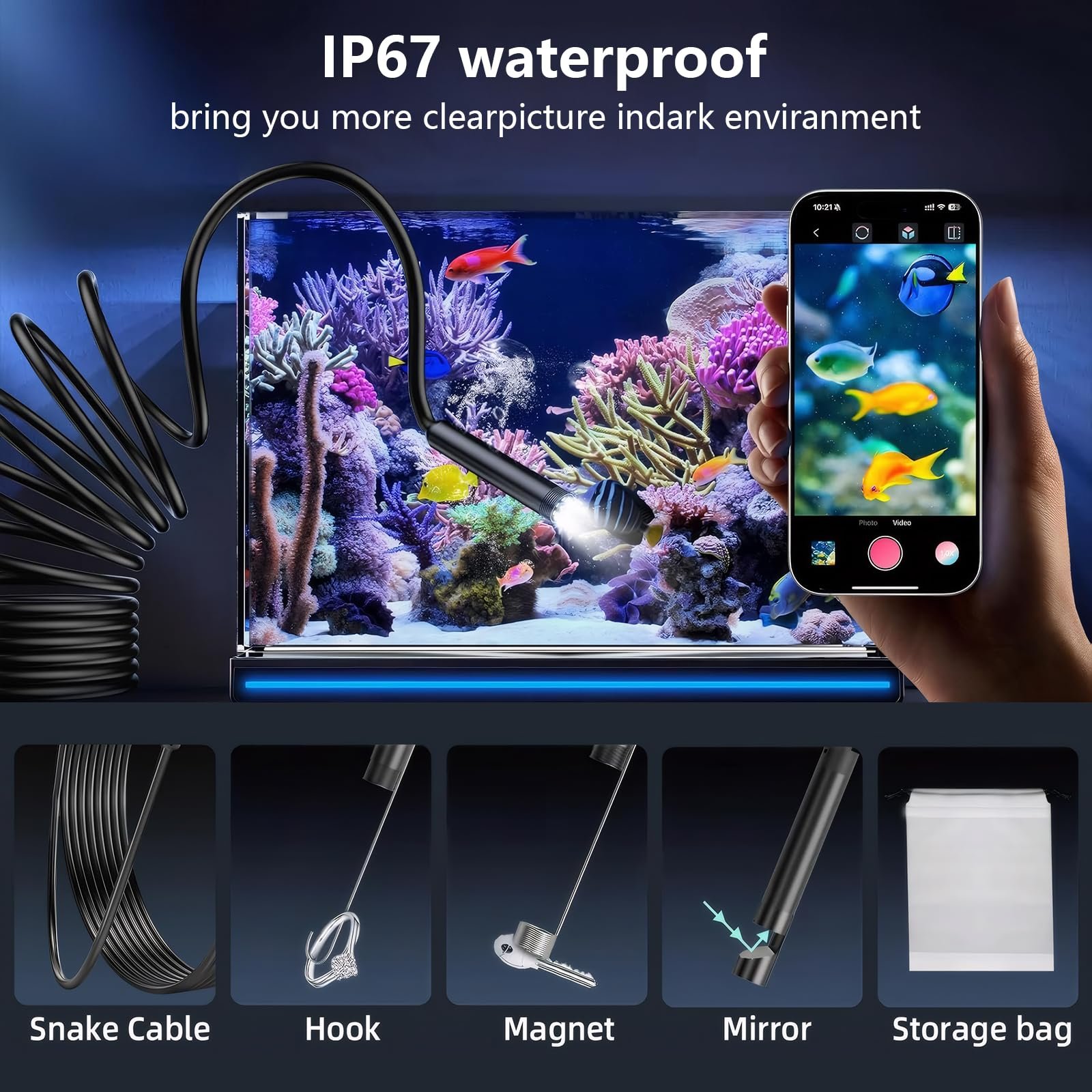 Эндоскоп iewrtcin 1920 HD, гибкий, жесткий, 8 LED, IP67, 5 м, фото №3