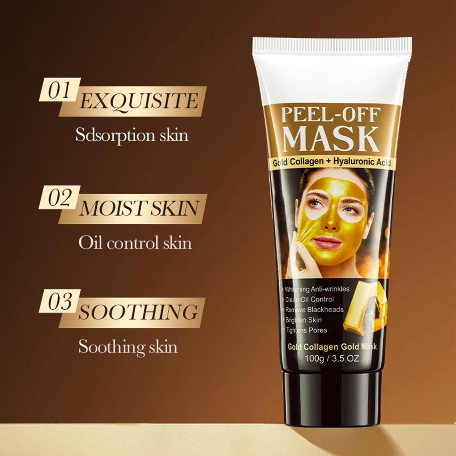 Маска для лица Золотая Коллагеновая для увлажнения, глубокого очищения пор, удаления черных точек, сужения пор, улучшения тона кожи, отбеливания кожи и контроля жирности, 100 г, фото №3