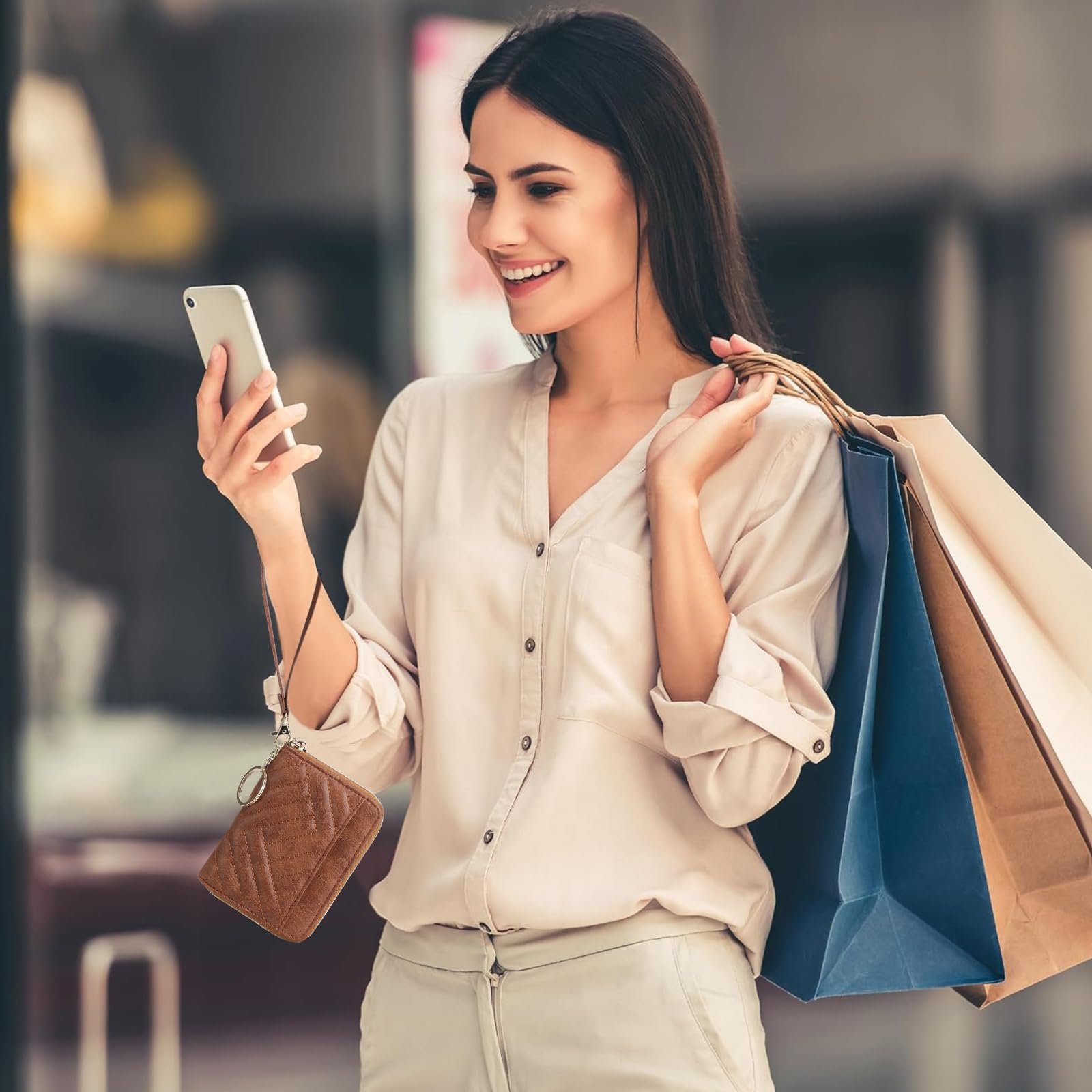 Кошелек GAEKEAO Маленький для женщин Кожаный RFID-защита Держатель для карт Складной Компактный с карманом на молнии, светло-коричневый, S, Classic, фото №6