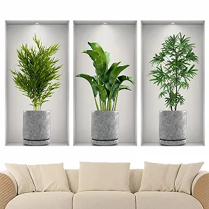 Наклейки на стіну Joyan 3D Рослини Зелені та червоні квіти Глянцеві Самоклейні ПВХ - Фото 1