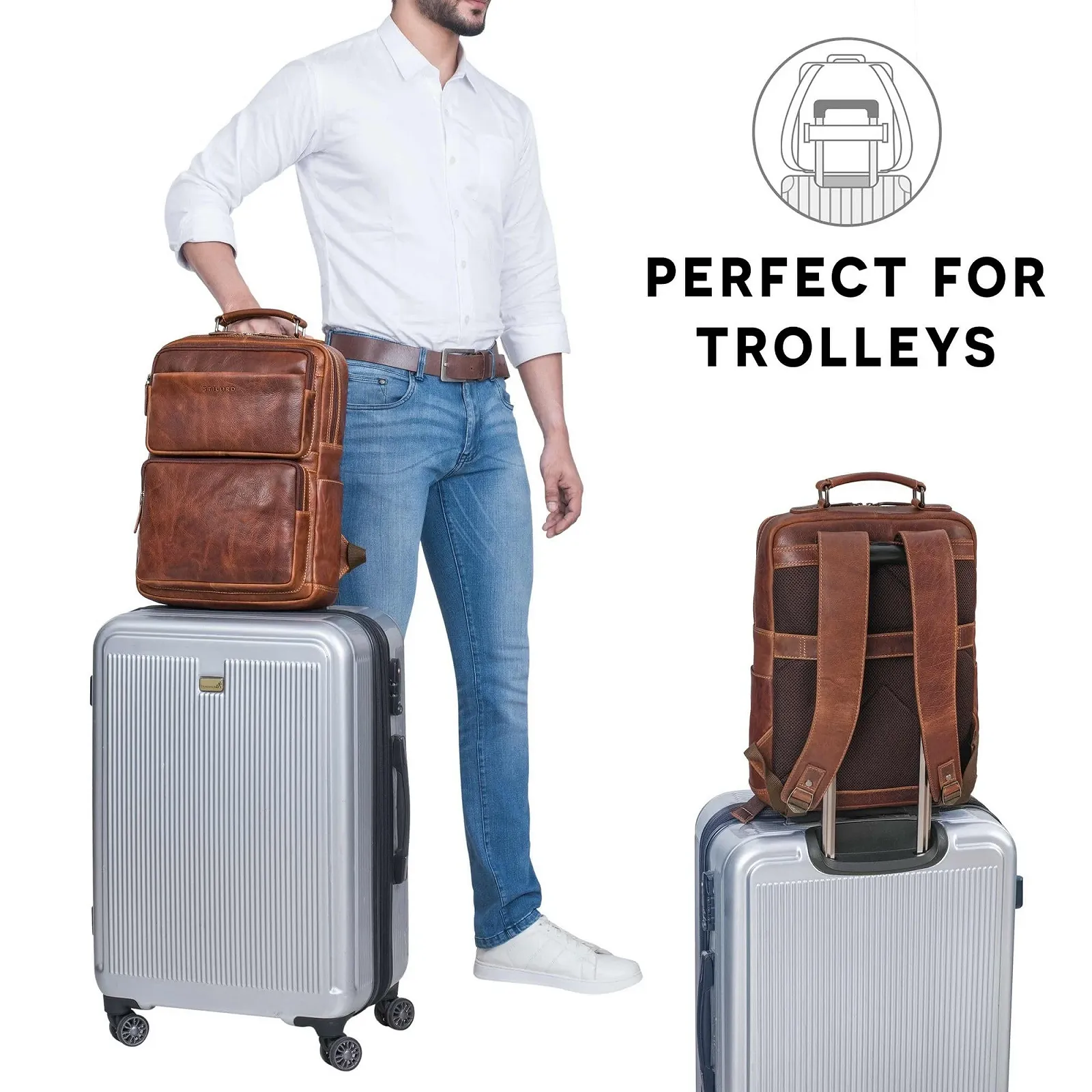Рюкзак для ноутбука STILORD Roman 15-16 дюймов Leather Salerno - Brown, фото №8