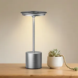 Настільна лампа LED Бездротова 3 колірні температури Діммована IP54 Акумулятор 6000 мАг (Срібляста) - Фото 1