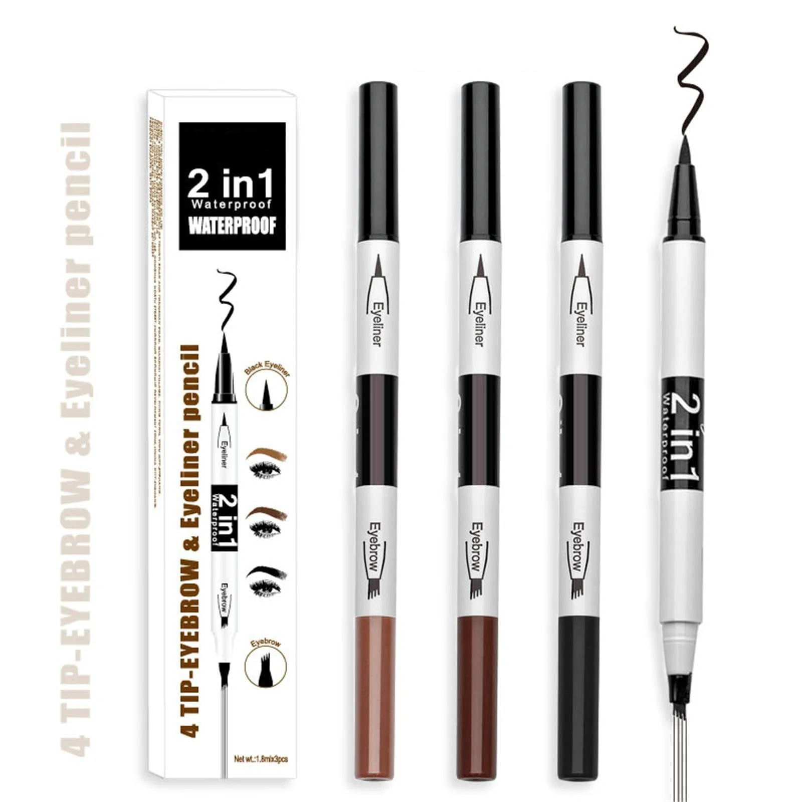 Двусторонняя Подводка для глаз Non Staining Water Eyebrow Pencil Waterproof Long Lasting Depigmentation Four Fork Set Waterproof Lazy Eyebrow Pencil Eyeliner 3 Sets of 6 мл (Черный,), фото №2