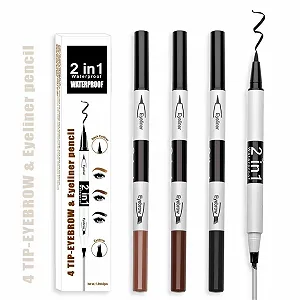 Двусторонняя Подводка для глаз Non Staining Water Eyebrow Pencil Waterproof Long Lasting Depigmentation Four Fork Set Waterproof Lazy Eyebrow Pencil Eyeliner 3 Sets of 6 мл (Черный,) synthetic.ua - Фото 1