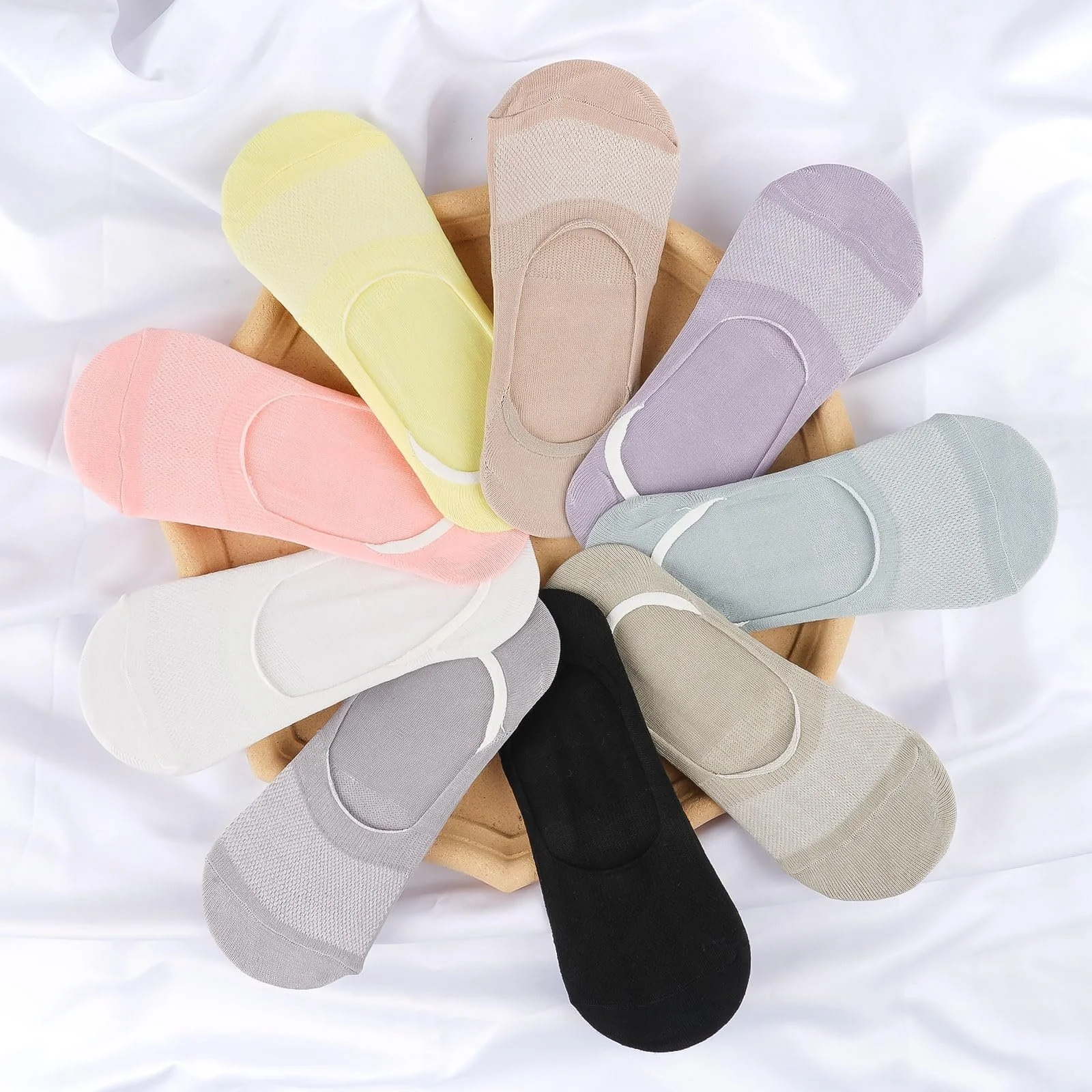 Носки Hopton 9 пар женские, 35-40, разноцветные носки для тренировок, невидимые дышащие носки-балетки с нескользящим силиконом для лоферов, туфель на плоской подошве, кроссовок, черный, белый, синий, желтый, хаки, фото №6