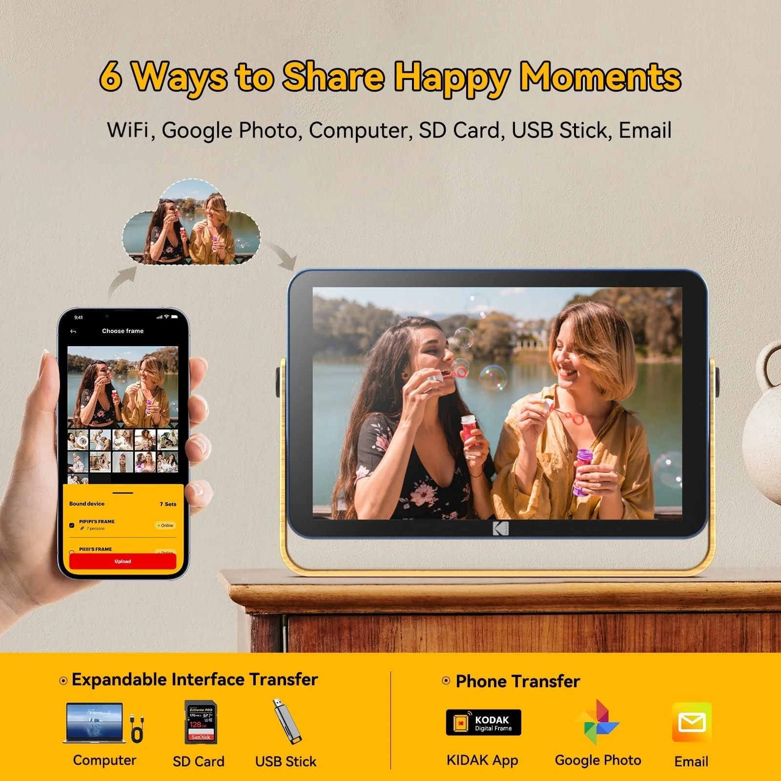 Цифровая фоторамка KODAK 10 дюймов WiFi с аккумулятором 32GB HD IPS Touch, фото №5