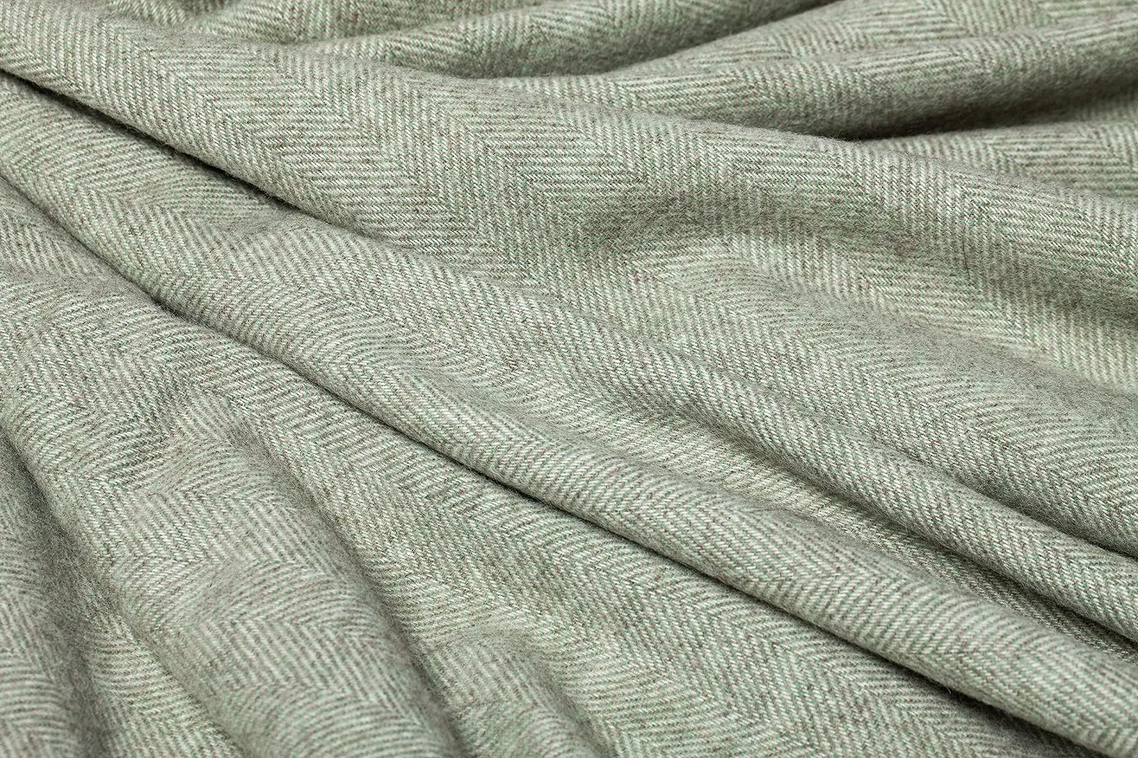 Одеяло Drobė HOME шерстяное из 100% чистой шерсти мериноса, 140 x 200 см, мохово-зеленый/белый, мягкое, однотонное одеяло из чистой шерсти с рисунком елочкой и бахромой, фото №8