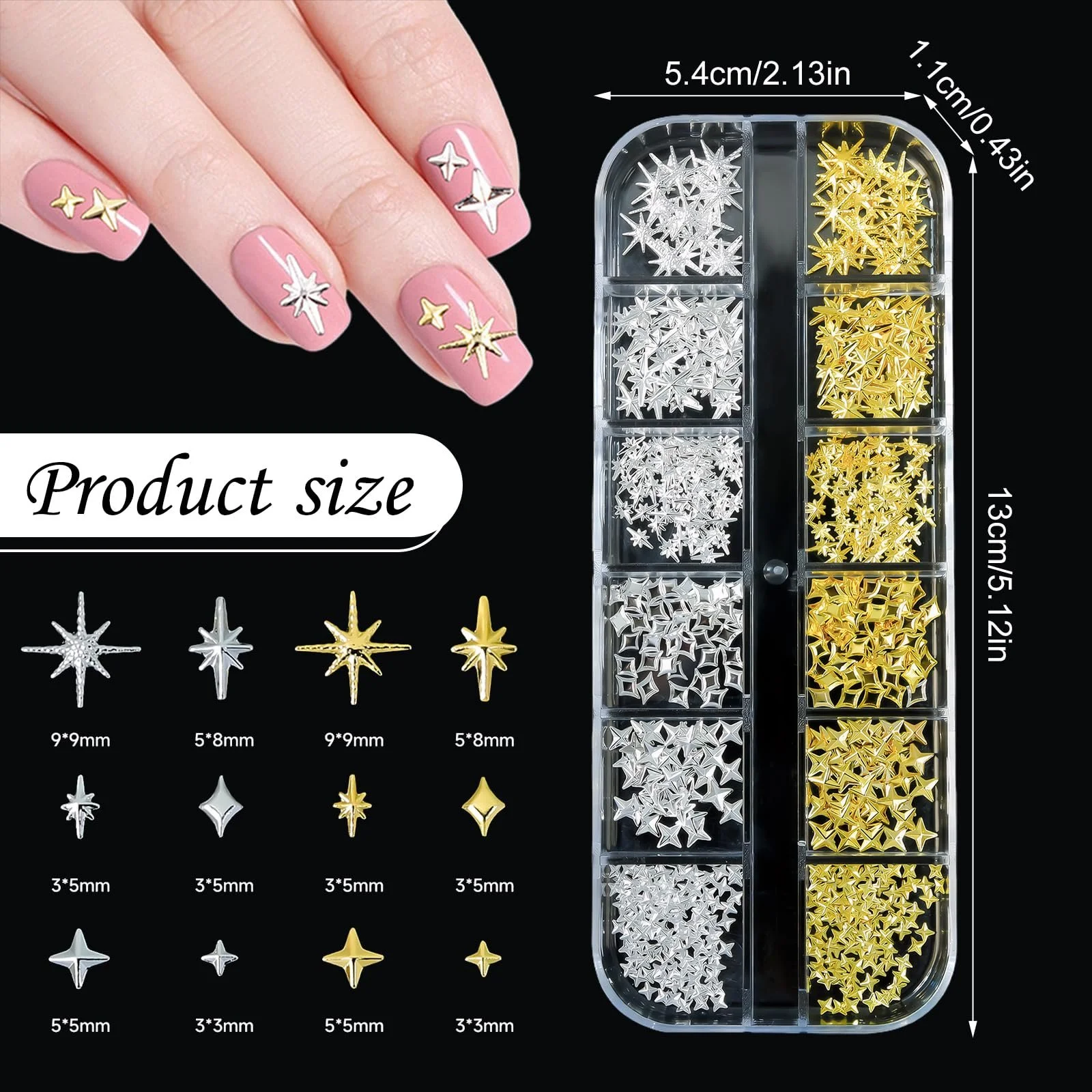 Прикраси для нігтів, 2 коробки золотих зірок, фото №2