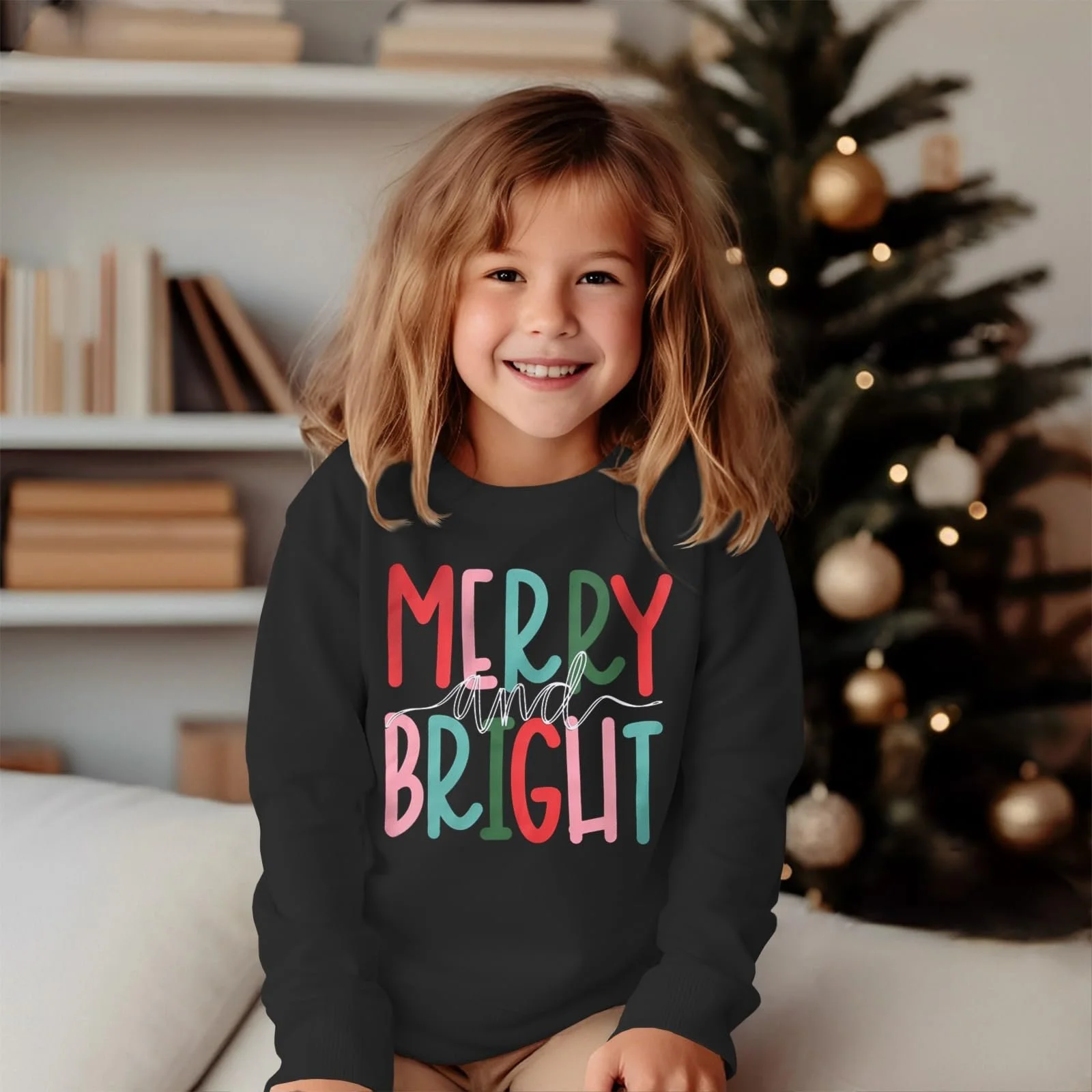 Джемпер C&M WODRO Рождественский для детей Merry Bright Printer Унисекс для мальчиков и девочек Хлопковый теплый пуловер с круглым вырезом и длинными рукавами Праздничный джемпер, фото №2