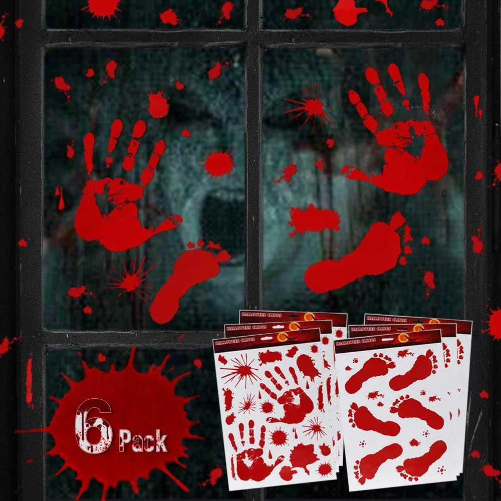 Наклейки KESOTO Bloody Handprint Footprint Halloween Window Clings Decals 6 аркушів, фото №3 Наклейки KESOTO Bloody Handprint Footprint Halloween Window Clings Decals 6 аркушів, фото №3