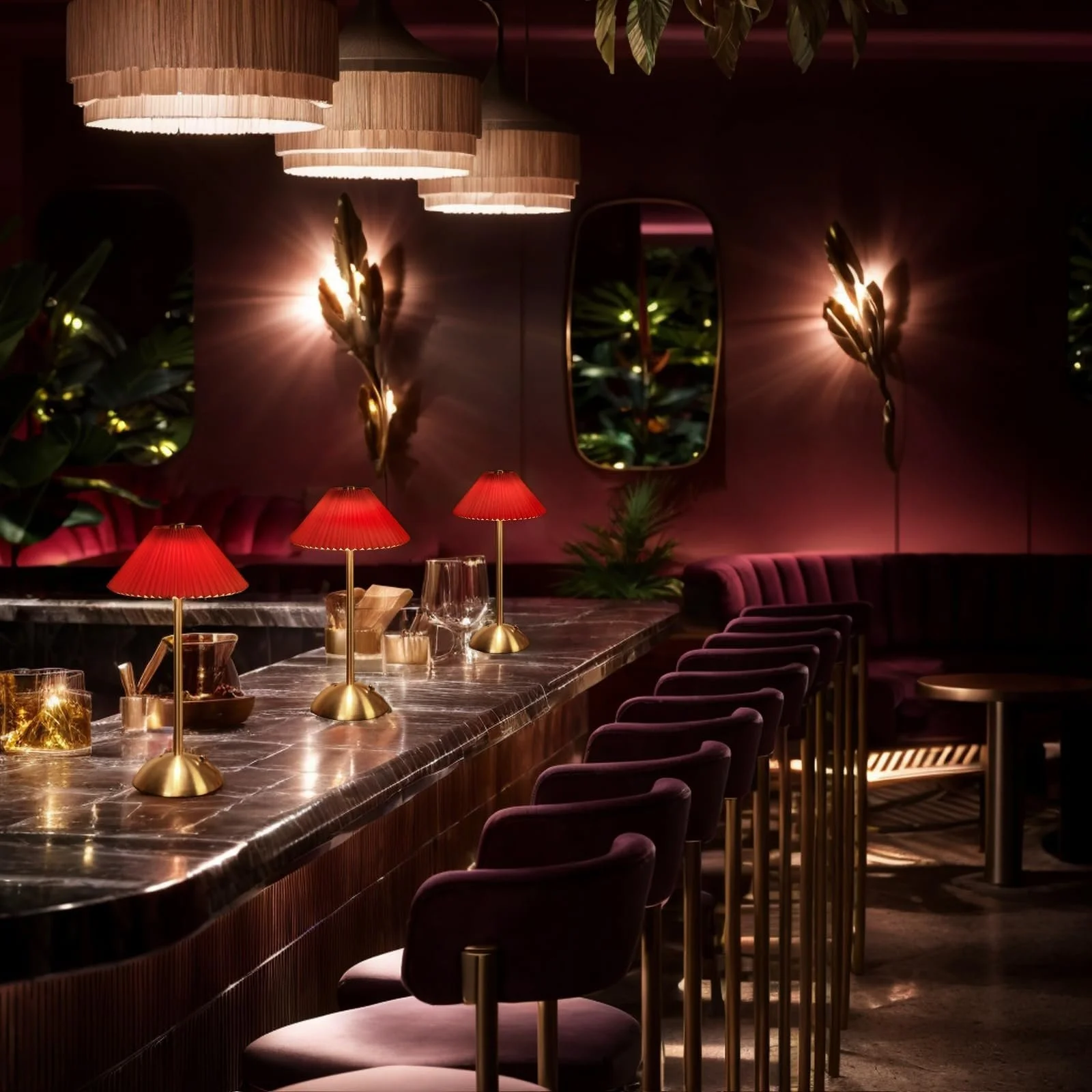 Настільна лампа LED Акумуляторна Сенсорна Димер Метал Червона A, фото №6