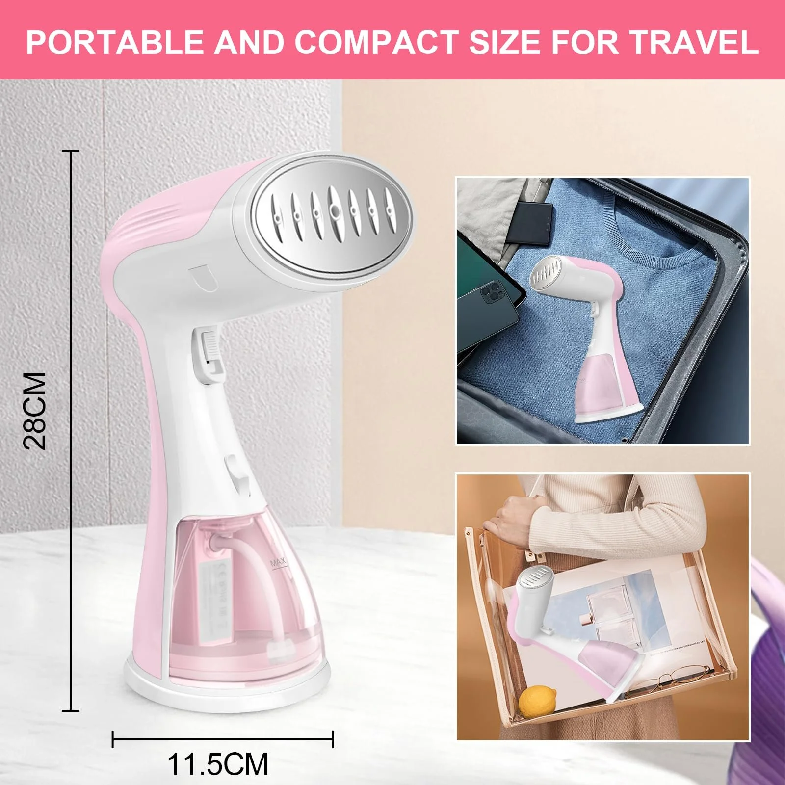 Відпарювач ручний 1500 Вт 300 мл Рожевий, фото №7