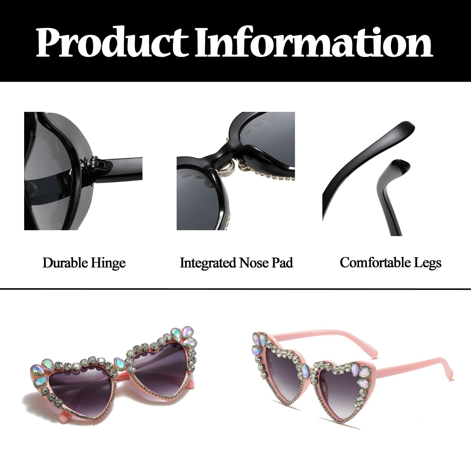 Сонцезахисні окуляри Серце Жіночі LJCZKA Вінтажні з Rhinestones, фото №6 Сонцезахисні окуляри Серце Жіночі LJCZKA Вінтажні з Rhinestones, фото №6