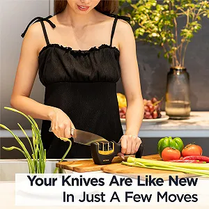 Точило для кухонних та кишенькових ножів Deiss PRO 3-ступінчаста Помаранчева synthetic.ua - Фото 1