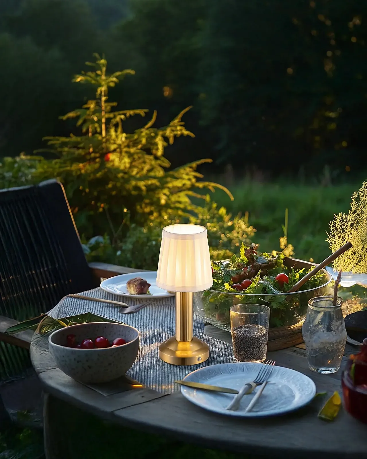 Настільна лампа LED Wireless 4000 мАг Димер Тканинний абажур Сенсорна Золота (2 шт), фото №9