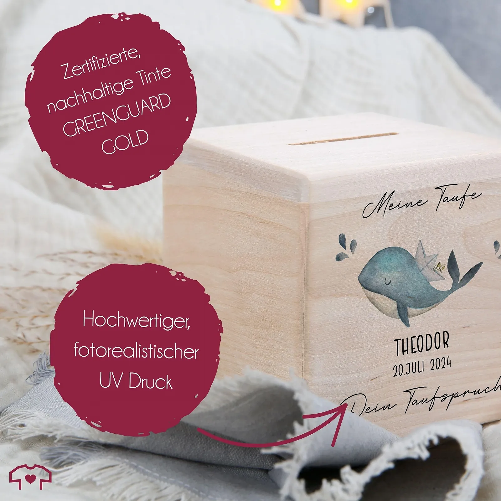 Скарбничка дерев'яна Кит для хрещення Дерево, фото №5