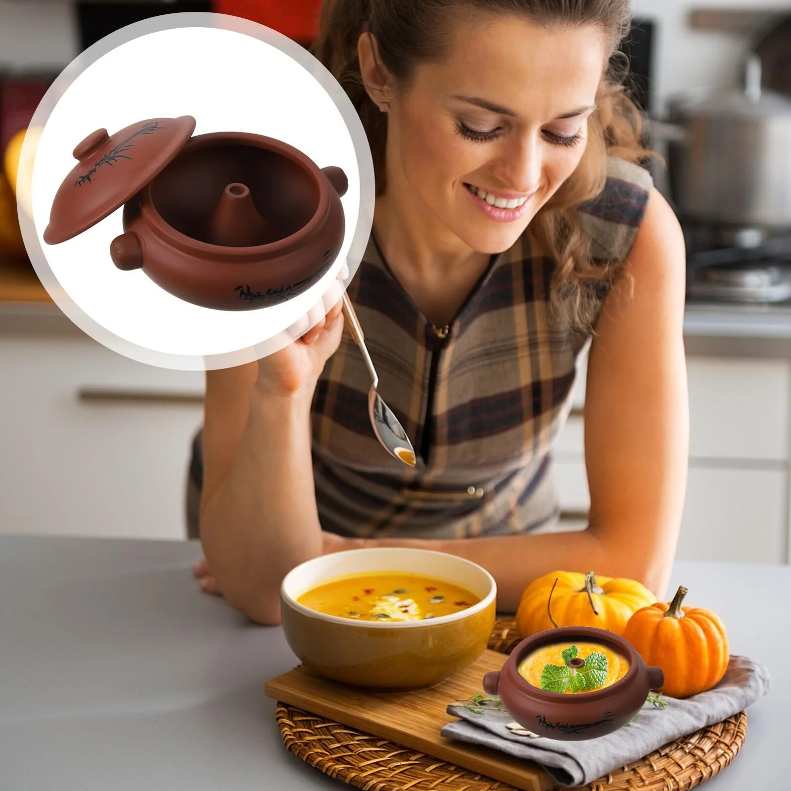 Керамічна каструля для тушкування термостійка глиняна, фото №7