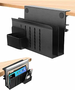 Подставка для ноутбука на стол с боковым креплением, двухслойная с держателем для ручек (Черная) - Фото 1