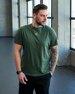 Мужская хлопковая футболка с вышивкой Тризуб Украина BD0036 размер S цвет хаки synthetic.ua - Фото 1