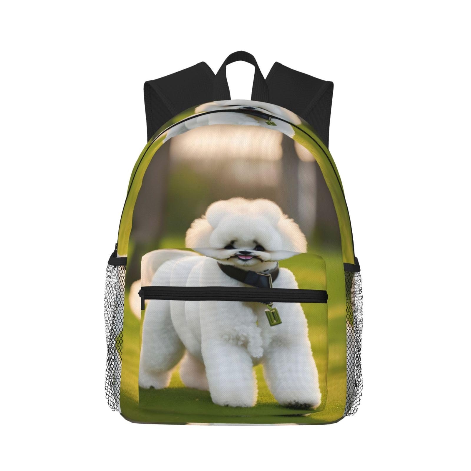 Рюкзак дорожный Bichon Frisé с принтом собаки на траве, фото №1 Рюкзак дорожный Bichon Frisé с принтом собаки на траве, фото №1