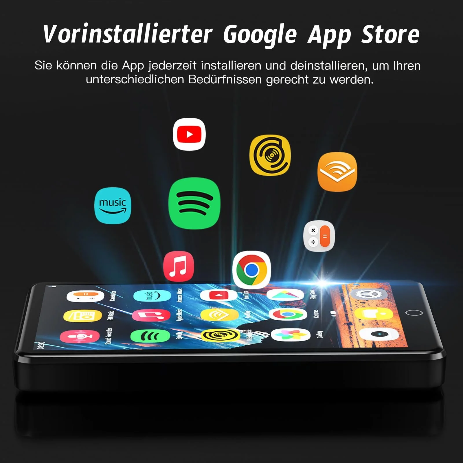 MP4 плеер 4.02 дюйма с Bluetooth и WiFi, 80 ГБ, с камерой 13 МП, музыкальный плеер для детей с динамиками, Android, с Spotify, YouTube, Play Store, фото №4