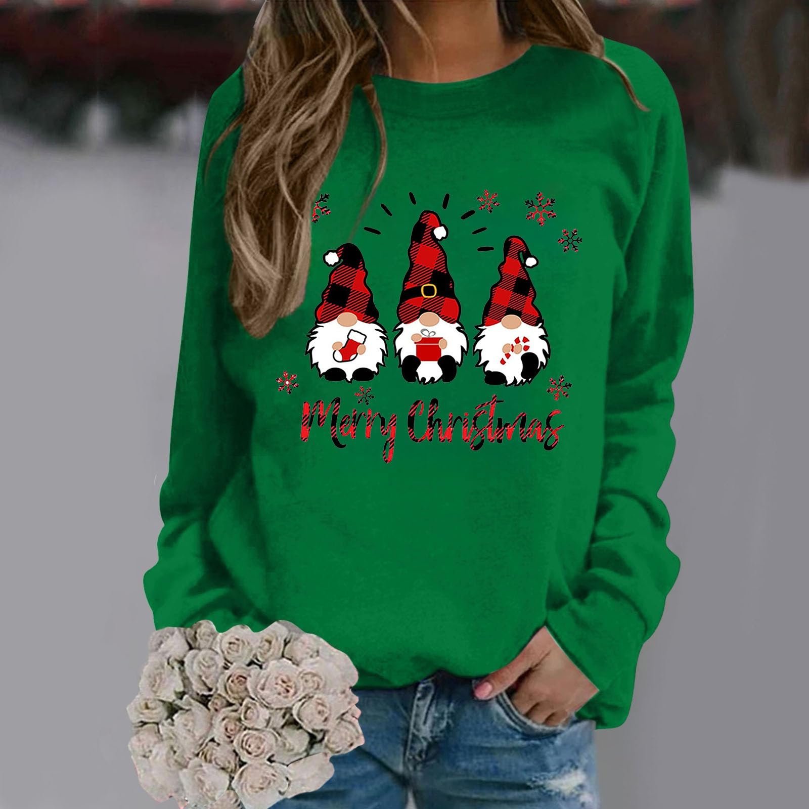 Рождественский Пуловер Женский Свитшот с принтом, Круглый вырез, Длинный рукав, фото №3 Рождественский Пуловер Женский Свитшот с принтом, Круглый вырез, Длинный рукав, фото №3