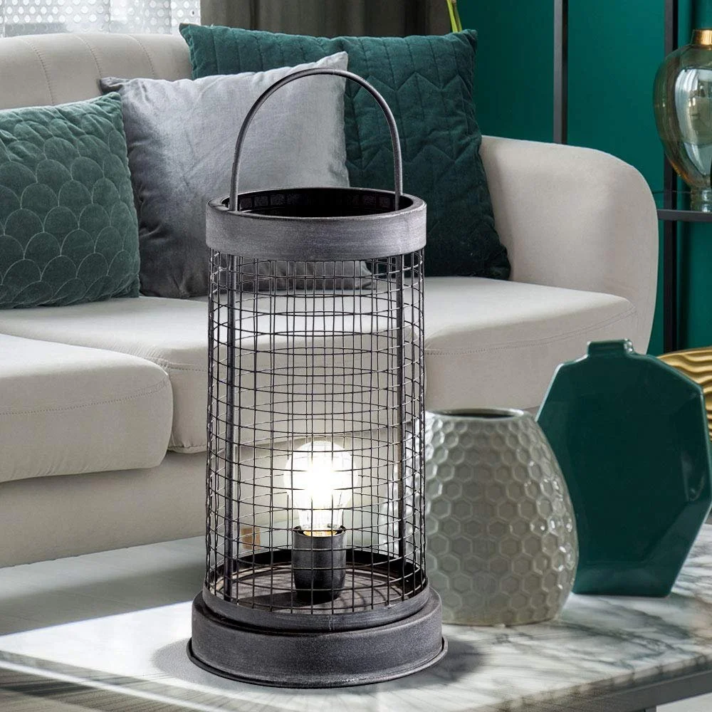 Настільна лампа etc-shop Vintage Grid декоративна металева E27 21.5x21.5x52 см Темно-сіра, фото №6