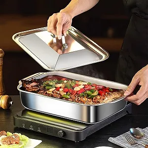 Форма для выпечки из нержавеющей стали с крышкой и ручками для лазаньи и пиццы synthetic.ua - Фото 1